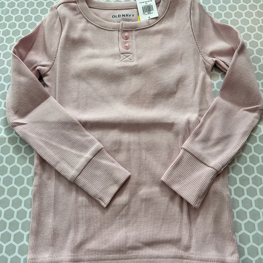 NWT Old Navy Light Pink Ribbed Henley Kids Pajama Set Size 3T